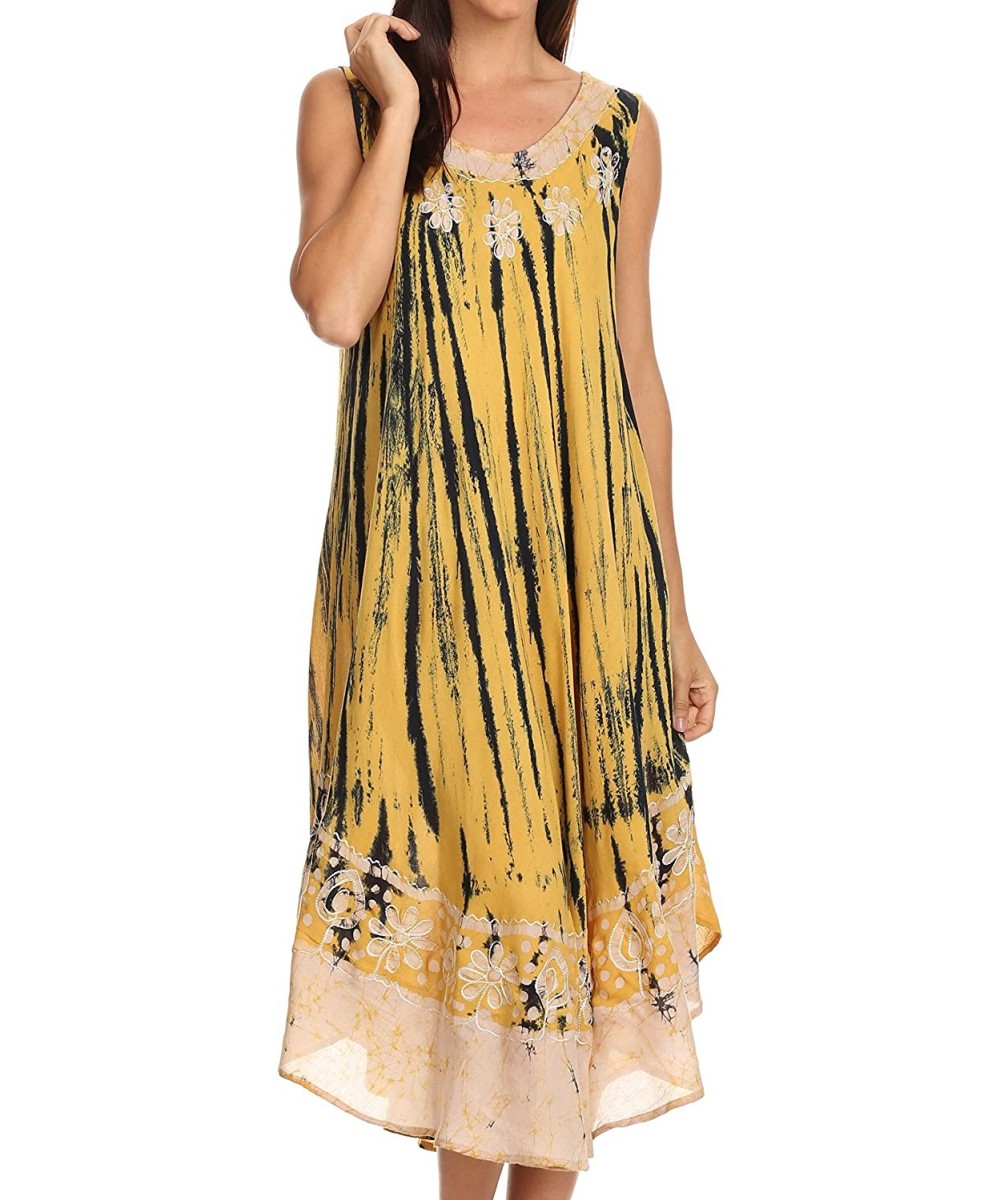 Cover-Ups Alexis Embroidered Long Sleeveless Floral Caftan Dress/Cover Up - Mustard Yellow - CE11X3UGX25