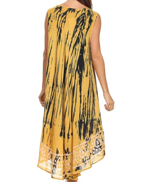 Cover-Ups Alexis Embroidered Long Sleeveless Floral Caftan Dress/Cover Up - Mustard Yellow - CE11X3UGX25