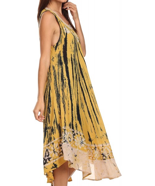 Cover-Ups Alexis Embroidered Long Sleeveless Floral Caftan Dress/Cover Up - Mustard Yellow - CE11X3UGX25