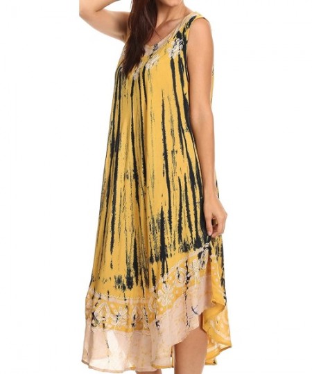 Cover-Ups Alexis Embroidered Long Sleeveless Floral Caftan Dress/Cover Up - Mustard Yellow - CE11X3UGX25