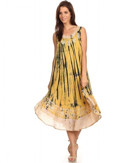 Cover-Ups Alexis Embroidered Long Sleeveless Floral Caftan Dress/Cover Up - Mustard Yellow - CE11X3UGX25