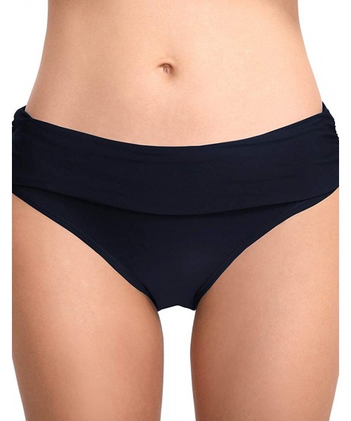 Bottoms Women's Sexy Briefs Hipster High Waist Bikini Swim Bottoms Full Coverage Ruched Bathing Suit Swimwear - Navy Blue - C...