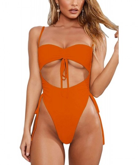 One-Pieces Swimsuits Bathing Suits Women Sexy Monokini Cut Out Bikini One Piece Cheeky Swimwear - Z-orange - CM19CGCWUUX