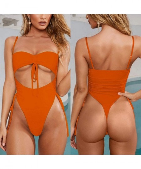 One-Pieces Swimsuits Bathing Suits Women Sexy Monokini Cut Out Bikini One Piece Cheeky Swimwear - Z-orange - CM19CGCWUUX