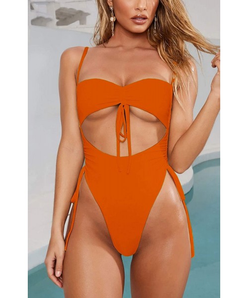 One-Pieces Swimsuits Bathing Suits Women Sexy Monokini Cut Out Bikini One Piece Cheeky Swimwear - Z-orange - CM19CGCWUUX