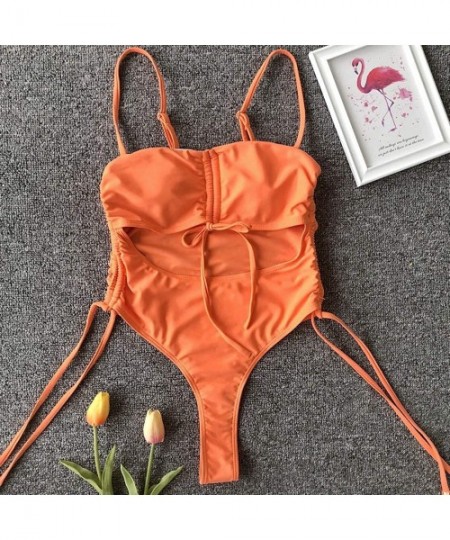 One-Pieces Swimsuits Bathing Suits Women Sexy Monokini Cut Out Bikini One Piece Cheeky Swimwear - Z-orange - CM19CGCWUUX