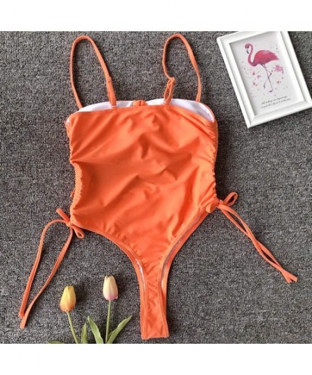 One-Pieces Swimsuits Bathing Suits Women Sexy Monokini Cut Out Bikini One Piece Cheeky Swimwear - Z-orange - CM19CGCWUUX