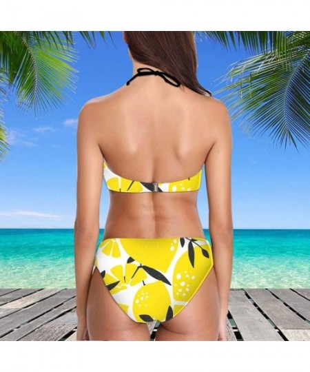 Sets Lemon Two Piece Swimsuit Summer Beach Hot Sexy Bikini Set High Neck Bandage Bathing Suits Beachwear for Women Yellow - C...