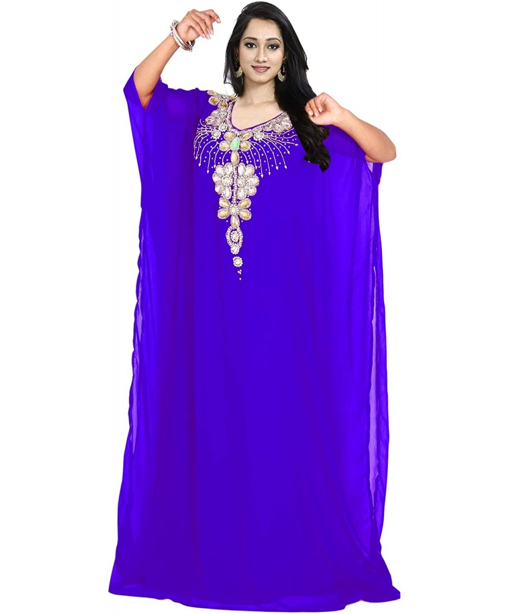 Cover-Ups Women Kaftan Farasha Caftan Kimono Long Maxi Dress Summer Cover up Free Size - Royalblue - CC18ZAKI3SE