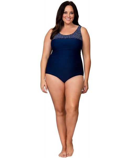 One-Pieces Women's Ruched Plus Size One Piece Swimsuit with Tummy Control - Navy - C918RT6QWRT