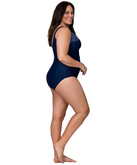 One-Pieces Women's Ruched Plus Size One Piece Swimsuit with Tummy Control - Navy - C918RT6QWRT