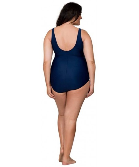 One-Pieces Women's Ruched Plus Size One Piece Swimsuit with Tummy Control - Navy - C918RT6QWRT