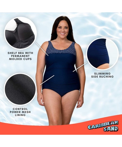 One-Pieces Women's Ruched Plus Size One Piece Swimsuit with Tummy Control - Navy - C918RT6QWRT