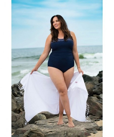 One-Pieces Women's Ruched Plus Size One Piece Swimsuit with Tummy Control - Navy - C918RT6QWRT