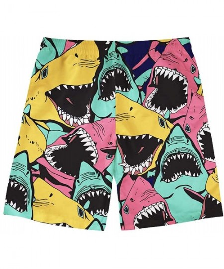 Board Shorts Men's Quick Dry Swim Trunks Tropical Hawaiian Board Shorts with Mesh Lining Bathing Suits - Shark Pattern - CC18...