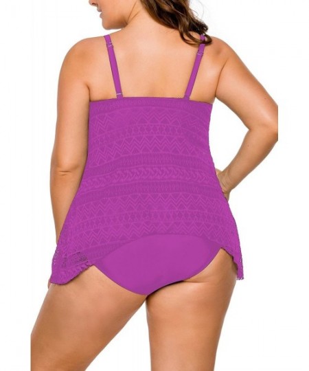 Tankinis Women's Stripes Plus Size Tankini Top Bikini Swimwear Swimsuit M - XXXL - Purple - CK182MGL7QW