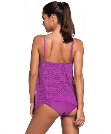 Tankinis Women's Stripes Plus Size Tankini Top Bikini Swimwear Swimsuit M - XXXL - Purple - CK182MGL7QW