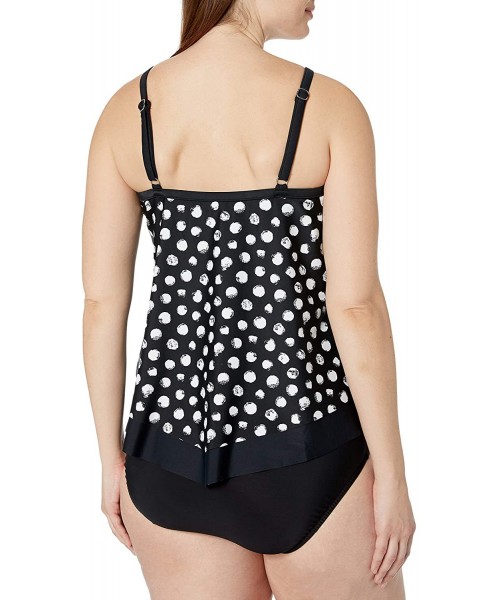 Tops Women's V-Neck Flutter Tankini Swimsuit Top - Black//Dandelion Dot - CG18ZQ0MYOQ