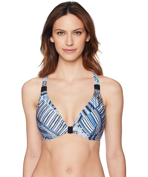 Tops Women's F Cup Halter Bikini Top Swimsuit - Desert Tribe Bluestone - C1187KMGOQQ