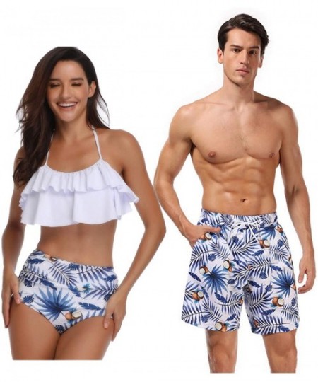 Sets Women Men Couple Swimsuits Matching Swim Trunk Bikini 2 Pack - Blue2 - C018QIYRD4T