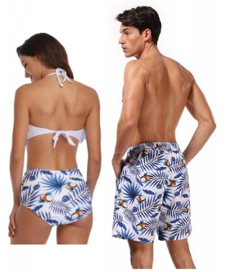 Sets Women Men Couple Swimsuits Matching Swim Trunk Bikini 2 Pack - Blue2 - C018QIYRD4T