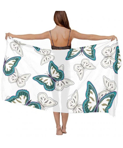 Cover-Ups Women Chiffon Sarong Beach Bikini Cover Up Wedding Party Shawls Wraps - Bright Butterflies - CD19CACLHEQ