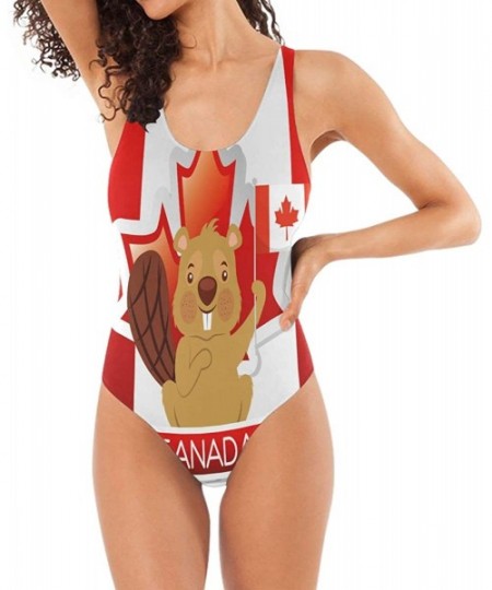 One-Pieces Womens 2019 Pop Art Style One Piece Monokini Swimsuit Sexy Backless Retro Bathing Suit - Canada Day - CI18M3WD4UZ