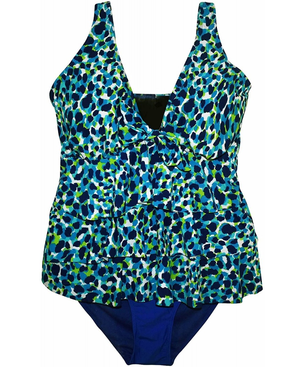 Tankinis Women's Plus Size Tankini Bikini Swimsuit Set Tiered Ruffle - Royal - CW184TCNZ5W