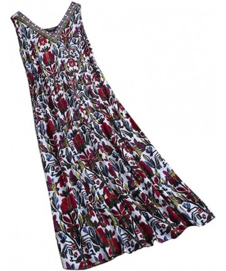 Cover-Ups Women's Dresses-2020 Summer Newest Arrival Plus Size Bohemian O-Neck Floral Vintage Sleeve Long Maxi - Red - CV18UR...