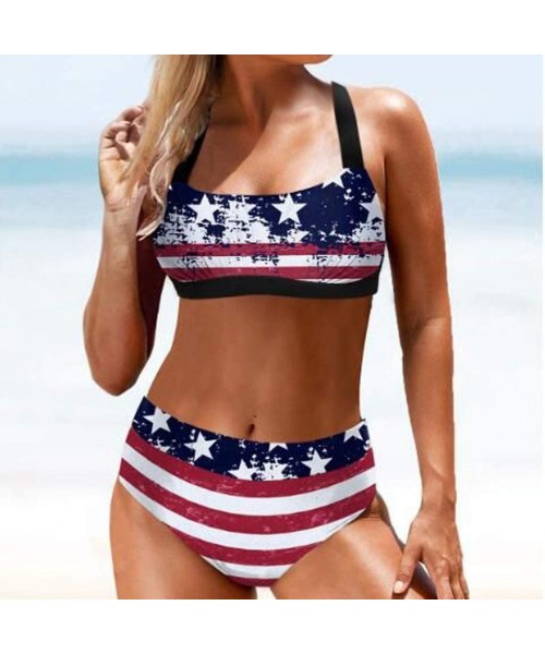 Bottoms Swimsuits for Women Two Piece Bathing Suits-American Flag Print Bathing Top Ruffled with High Waisted Bottom Bikini S...