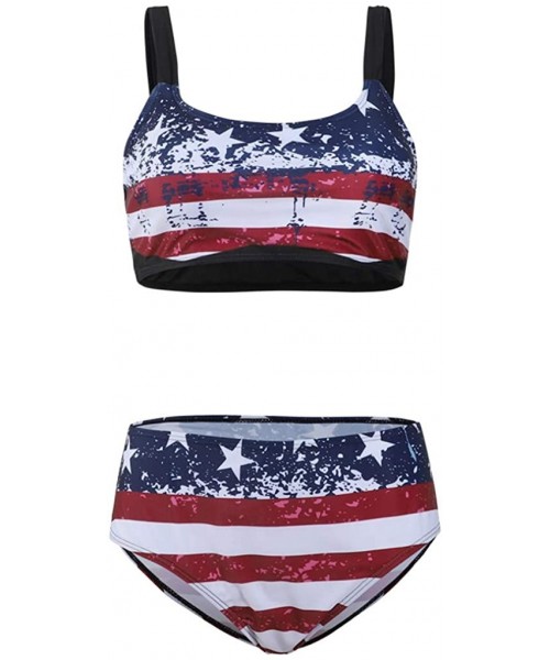 Bottoms Swimsuits for Women Two Piece Bathing Suits-American Flag Print Bathing Top Ruffled with High Waisted Bottom Bikini S...