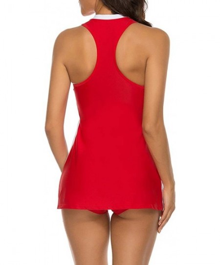 One-Pieces Womens Two Piece Slimming Swimdress Racerback Sport Tankini Swimsuit - Red - CO194ZXC9AU