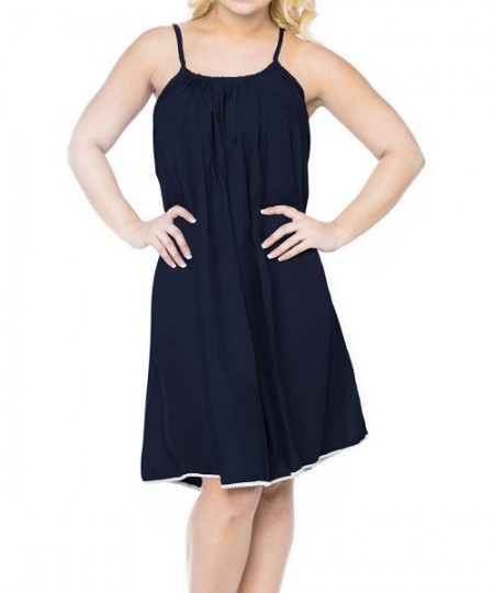 Cover-Ups Women's Plus Size Beach Dress Kaftan Sun Dresses for Women Solid Plain - Navy Blue_m57 - C412LBESXBD