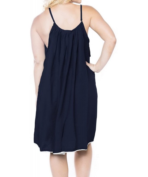 Cover-Ups Women's Plus Size Beach Dress Kaftan Sun Dresses for Women Solid Plain - Navy Blue_m57 - C412LBESXBD