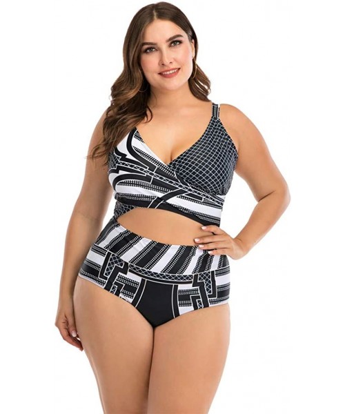 Bottoms Plus Size Swimsuits for Women- Womens Two Piece Print Bathing Suits Bikini Set Padded Swimwear Beachwear - Gray - CS1...