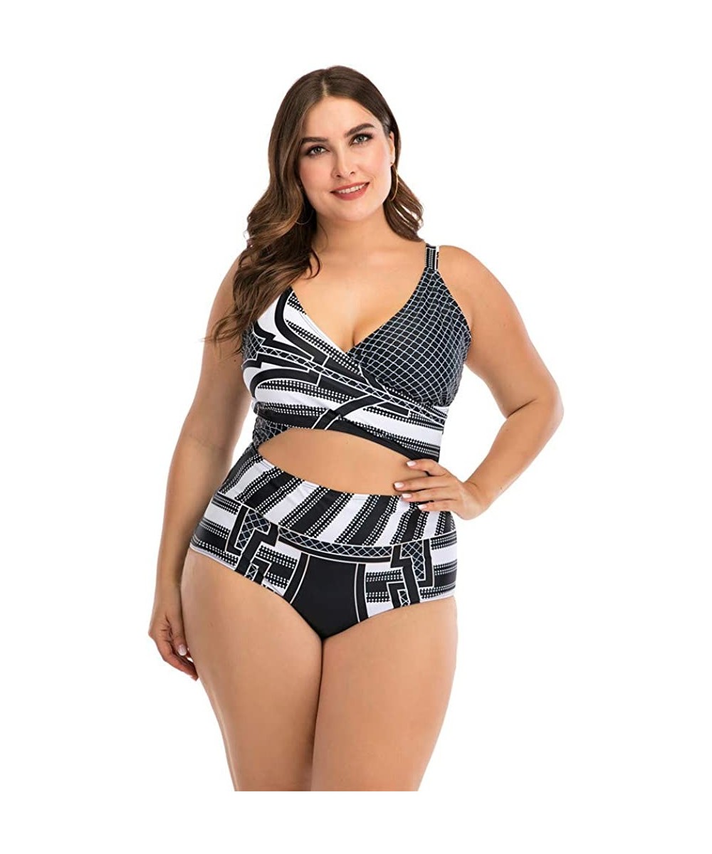 Bottoms Plus Size Swimsuits for Women- Womens Two Piece Print Bathing Suits Bikini Set Padded Swimwear Beachwear - Gray - CS1...