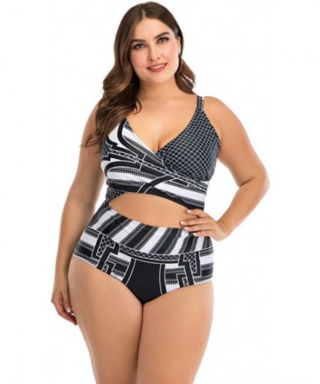 Bottoms Plus Size Swimsuits for Women- Womens Two Piece Print Bathing Suits Bikini Set Padded Swimwear Beachwear - Gray - CS1...