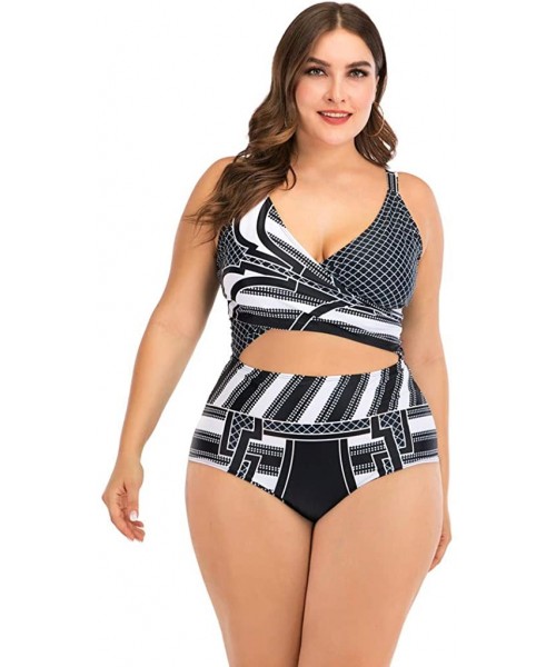 Bottoms Plus Size Swimsuits for Women- Womens Two Piece Print Bathing Suits Bikini Set Padded Swimwear Beachwear - Gray - CS1...