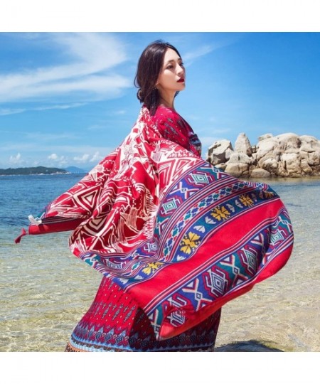 Cover-Ups Women Boho Shawl Beach Towels Rectangle Polyester Scarf Travel Sarong Wrap Swimwear Cover Up Beach Mats Red Geometr...