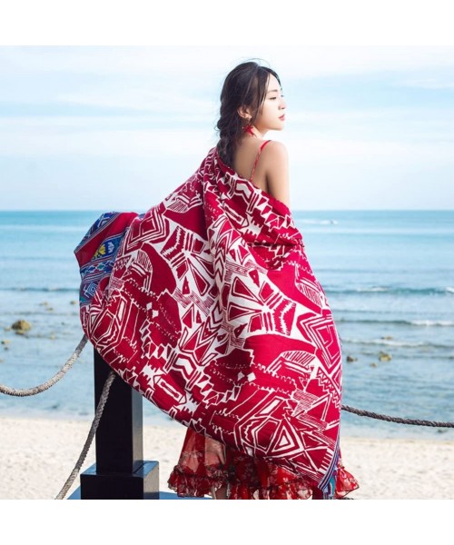 Cover-Ups Women Boho Shawl Beach Towels Rectangle Polyester Scarf Travel Sarong Wrap Swimwear Cover Up Beach Mats Red Geometr...