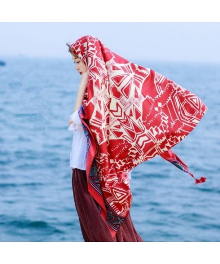 Cover-Ups Women Boho Shawl Beach Towels Rectangle Polyester Scarf Travel Sarong Wrap Swimwear Cover Up Beach Mats Red Geometr...