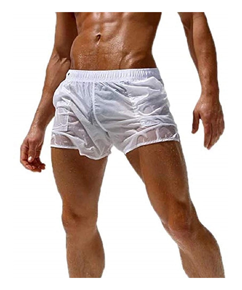 Board Shorts Men's Sexy Shorts Translucent Casual Swim Trunks Beach Pants Quick-Dry - White - CK1908G3TTC