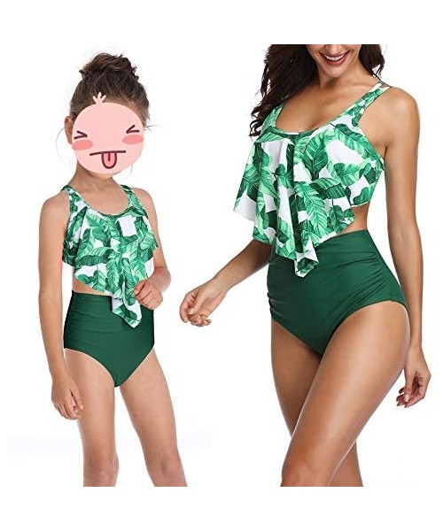 Sets Mother and Daughter Swimwear Family Matching Swimsuit Mamy and Me Two Pieces High Waist Falbala Bikini Sets Green 0339 -...