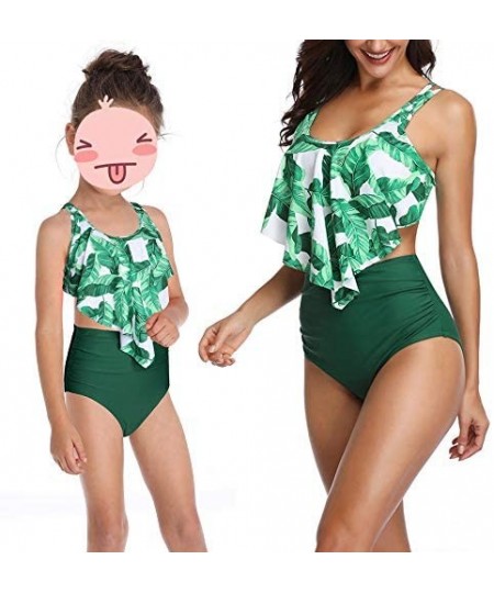 Sets Mother and Daughter Swimwear Family Matching Swimsuit Mamy and Me Two Pieces High Waist Falbala Bikini Sets Green 0339 -...