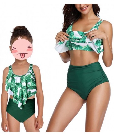 Sets Mother and Daughter Swimwear Family Matching Swimsuit Mamy and Me Two Pieces High Waist Falbala Bikini Sets Green 0339 -...