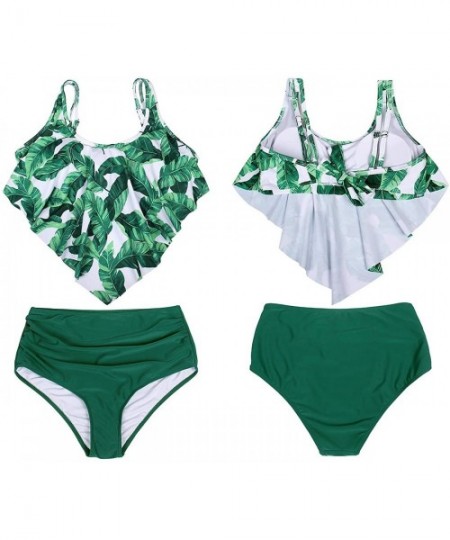 Sets Mother and Daughter Swimwear Family Matching Swimsuit Mamy and Me Two Pieces High Waist Falbala Bikini Sets Green 0339 -...