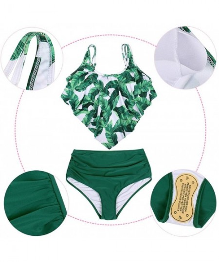 Sets Mother and Daughter Swimwear Family Matching Swimsuit Mamy and Me Two Pieces High Waist Falbala Bikini Sets Green 0339 -...