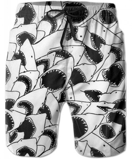 Board Shorts Men's Beach Shorts Swim Trunks Quick Dry Bathing Suit (Animated Bee Black) - Animal Black and White Sharks - CR1...