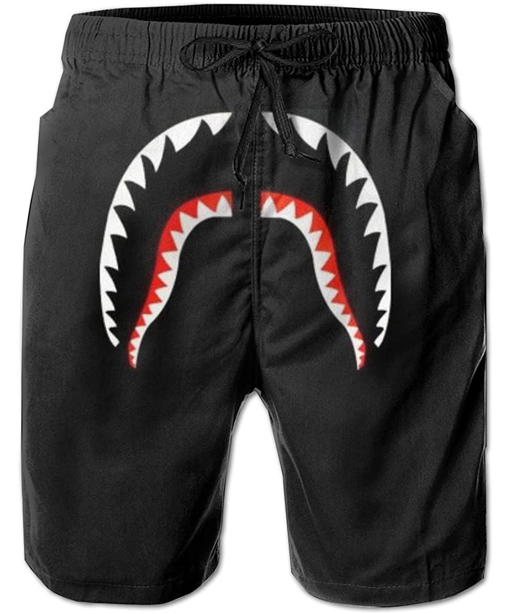 Board Shorts Comfortable Classic Fit Swim Trunks for Men and Big Boys- Black Mouth Skull Lip Short Pants Quick-Dry - White Bl...