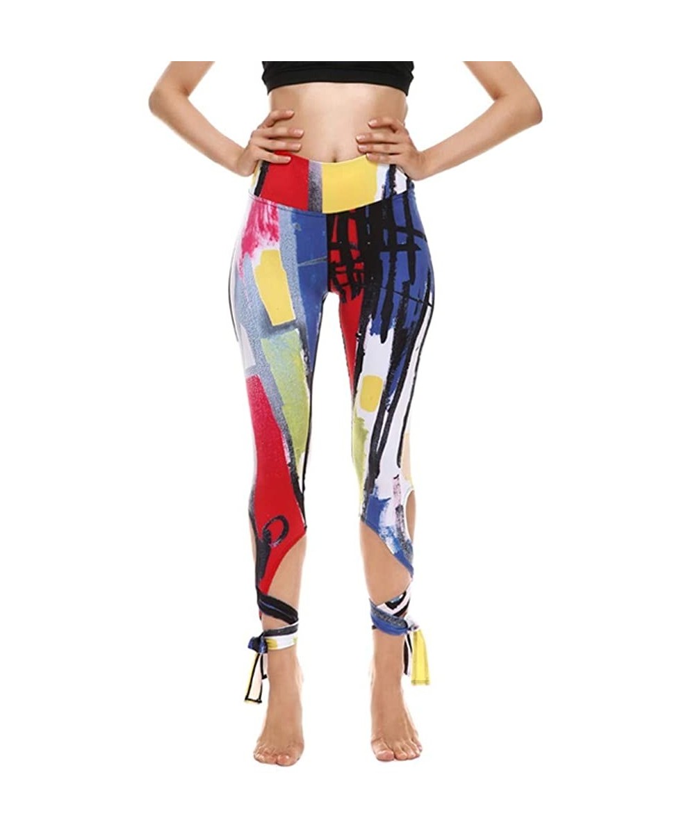 Sets Women's Casual Sports Fitness Running High Waist Print Ballet Strappy Yoga Pants - Multi Color - CW198UO7ACY